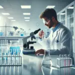 DALL·E 2024 09 30 12.32.42 A single scientist conducting water testing in a clean modern laboratory with a clear background. The scientist is focused on analyzing a water sampl 150x150 1
